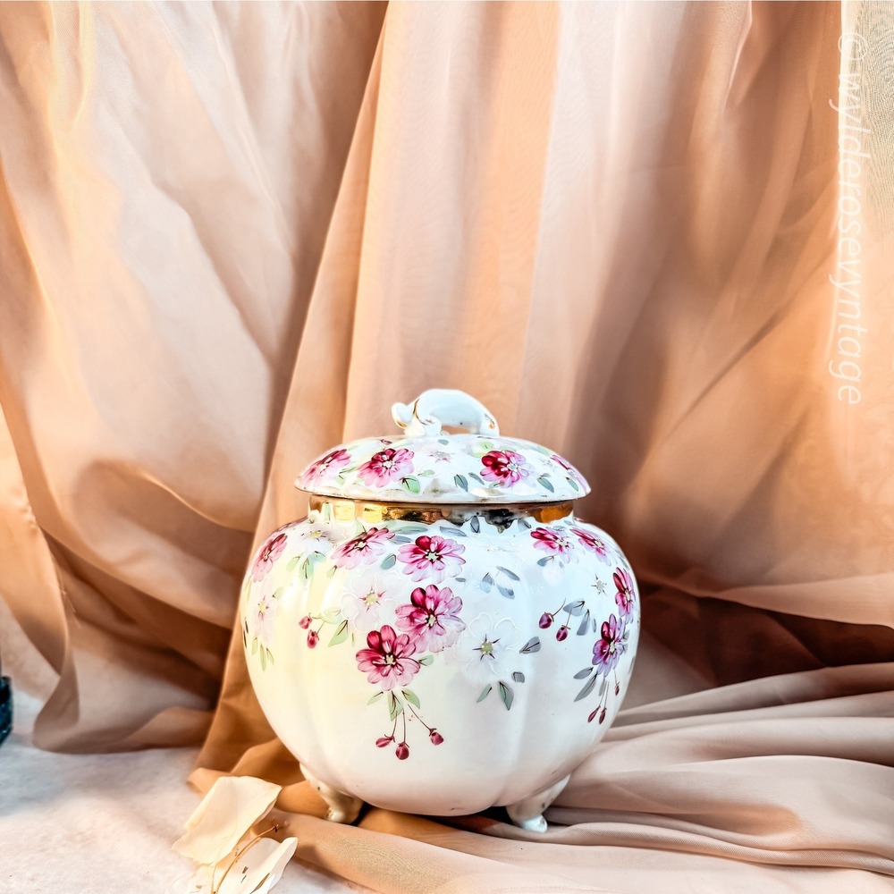 Floral‎ Antique Footed Cracker Jar